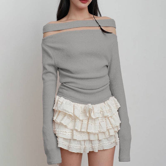 SIMPLE STYLE SOLID COLOR NECK LONG SLEEVE T-SHIRT