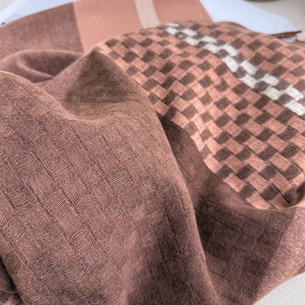 Woven Plaid Fringe Scarf Warm Winter Shawl Wrap_CWASC2779