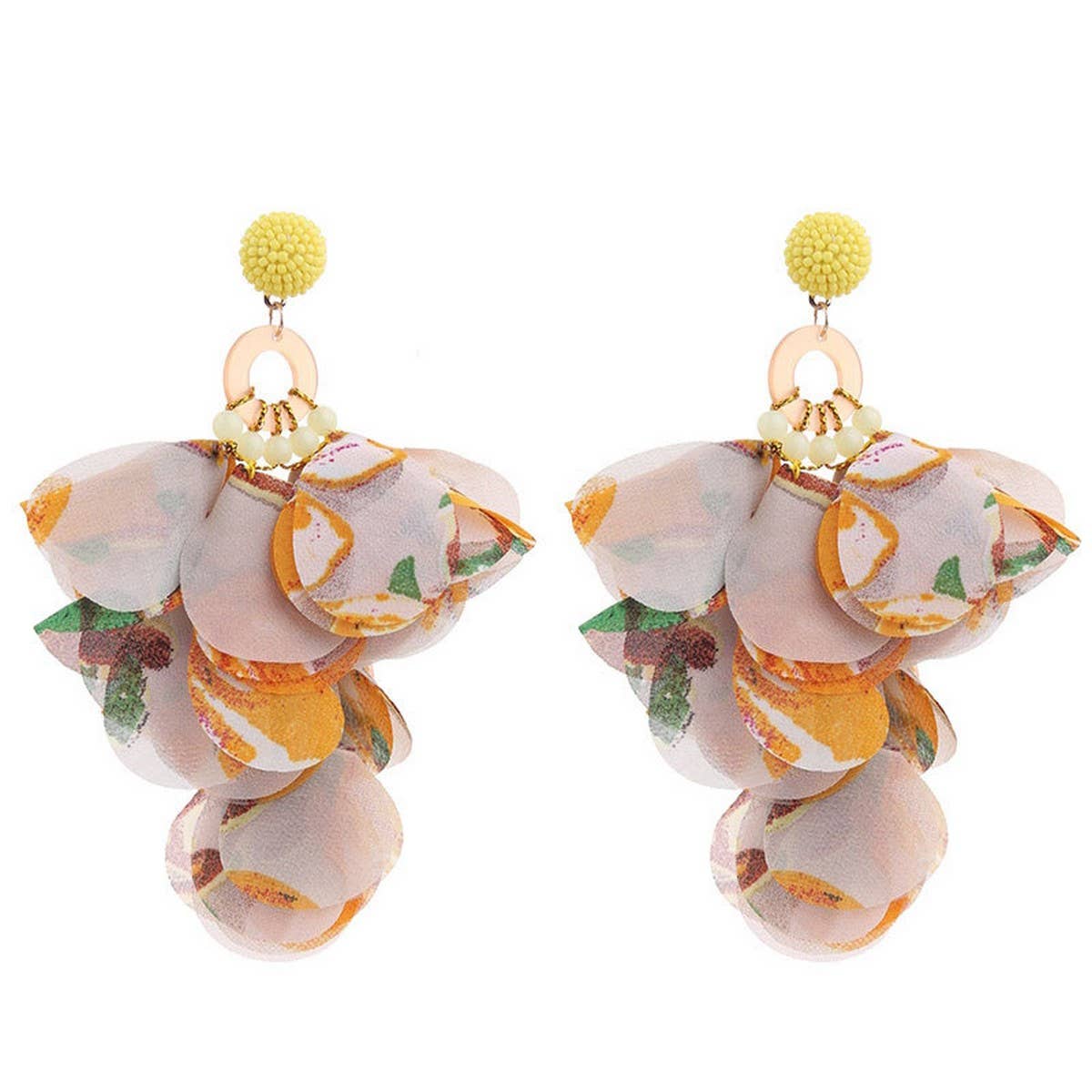 Handmade Long Statement Floral Fabric Earrings