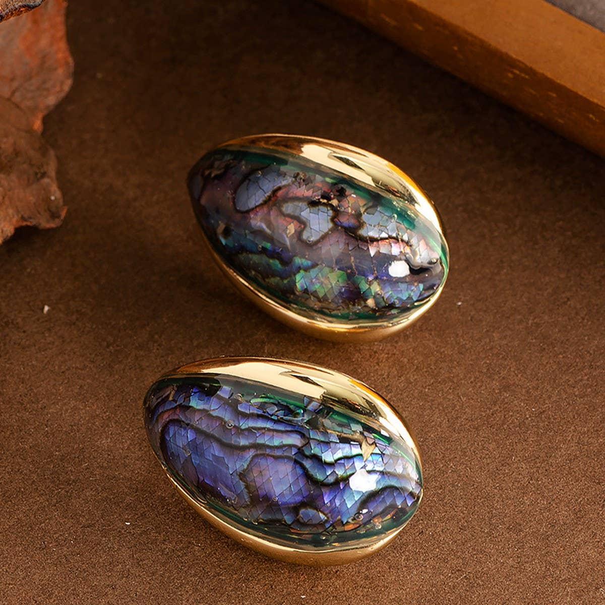 COLORFUL NATURAL ABALONE SILVER NEEDLE EARRINGS