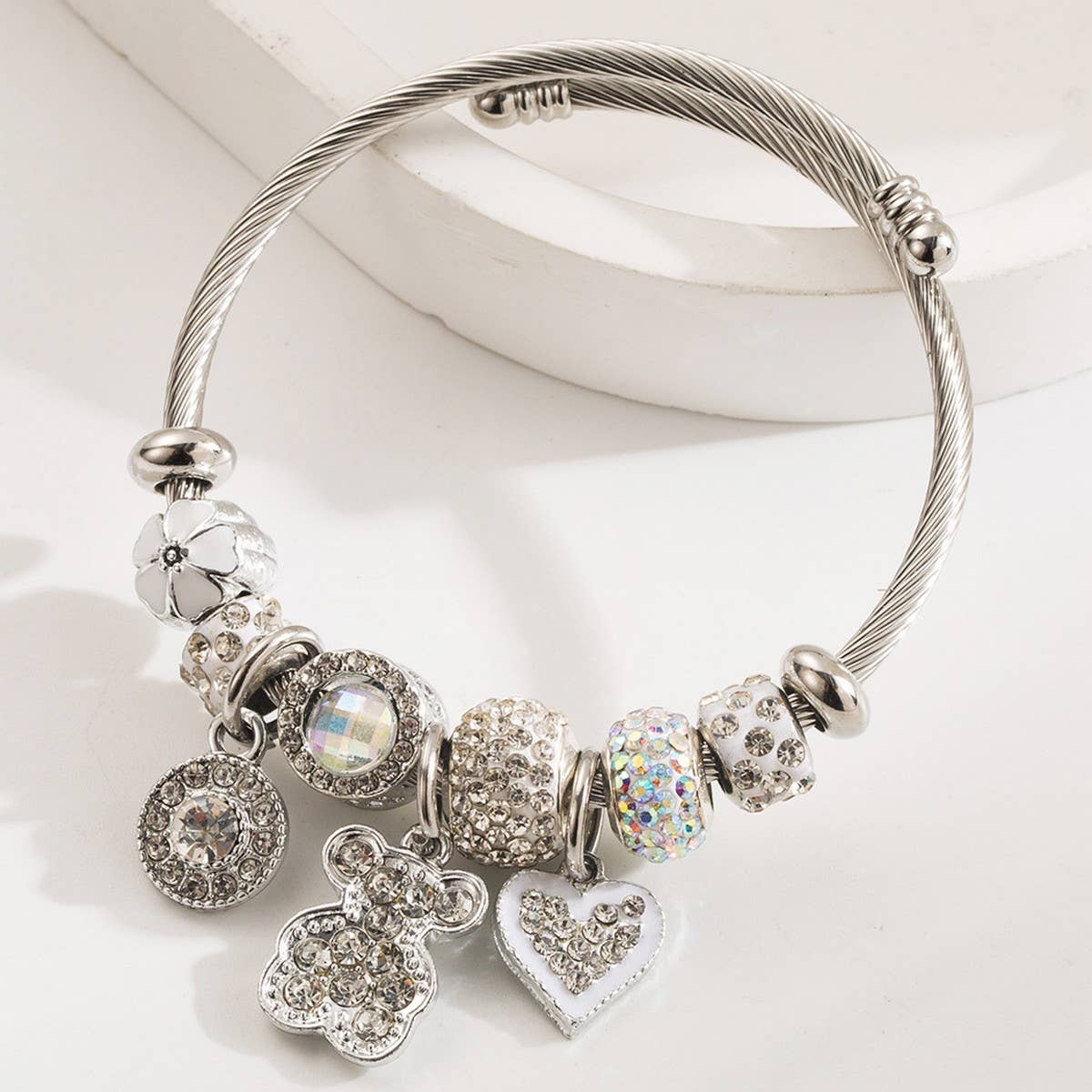 Stainless Steel Bear Charm Bracelet for Women_CWMM8470