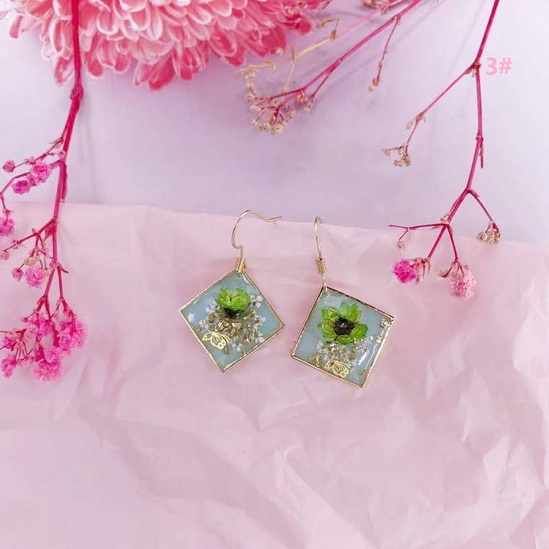 Geometric natural real dried flower earrings