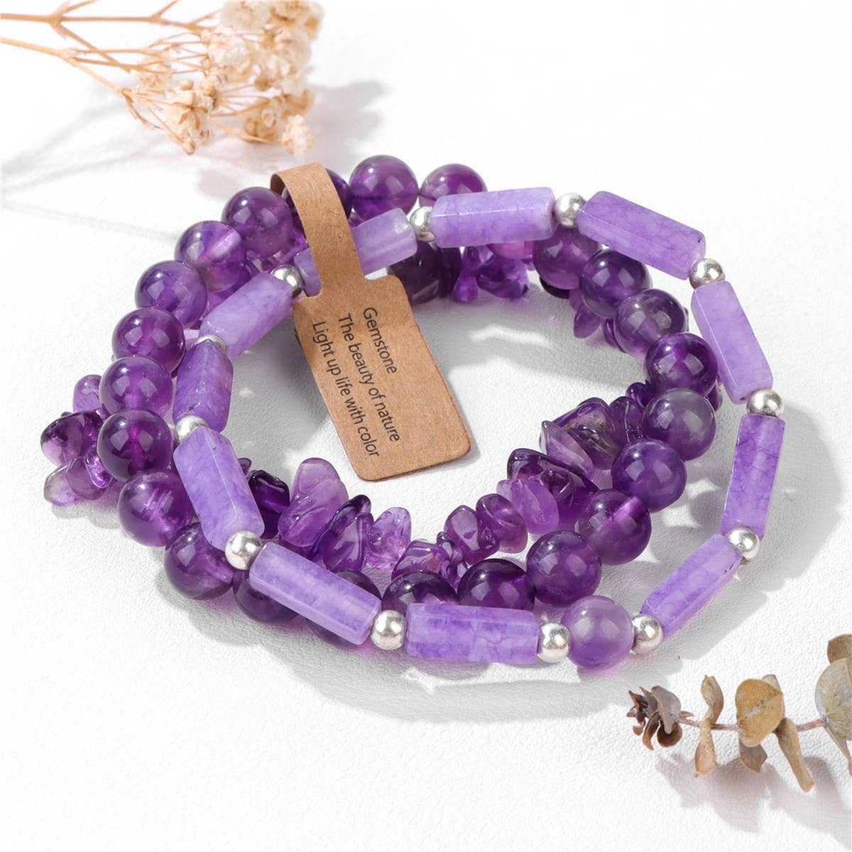 CWAJE3882_RECTANGULAR STONE BEADS THREE-PIECE BRACELET