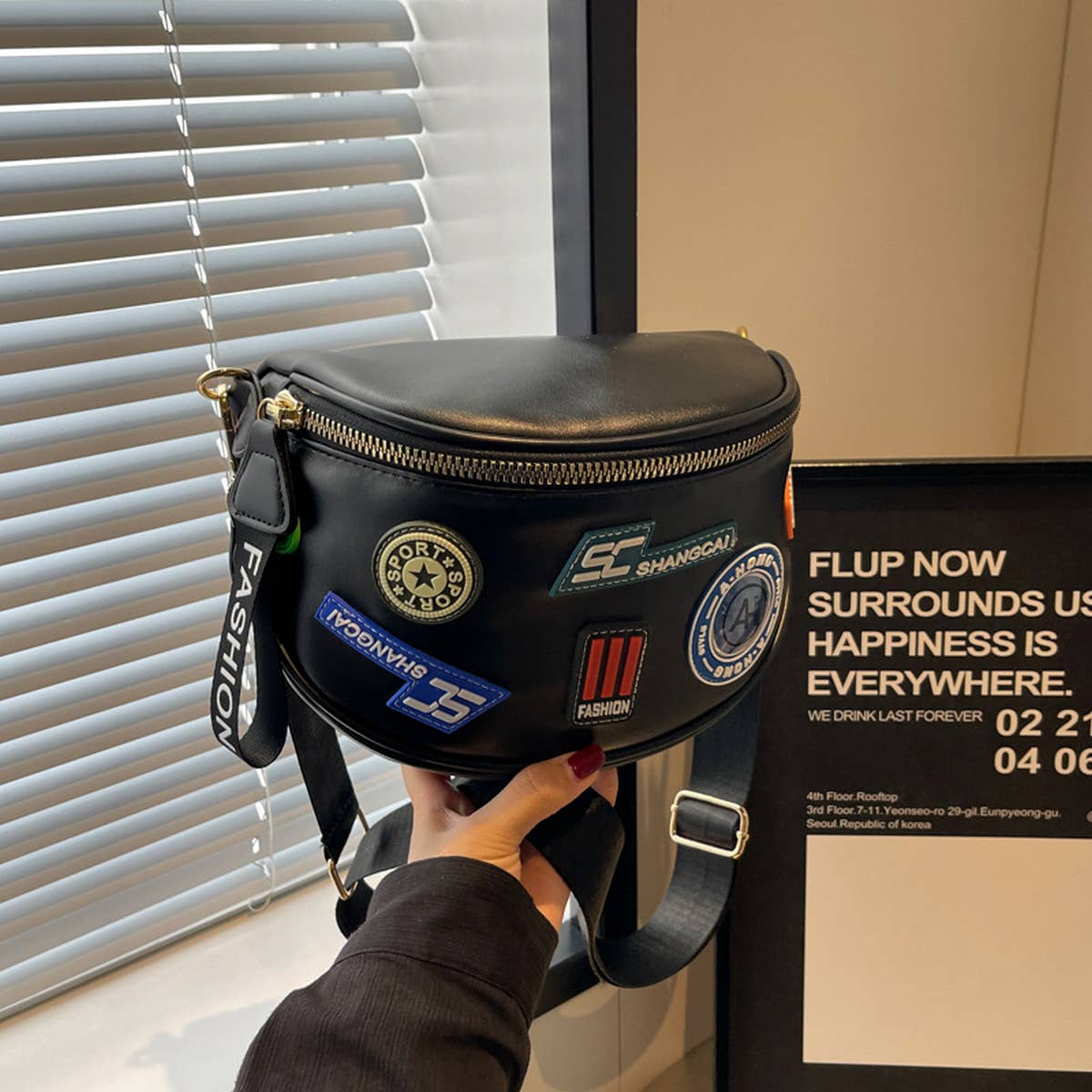 WIDE LETTER SHOULDER BELT BAG CROSSBODY BAG_CWAB2069