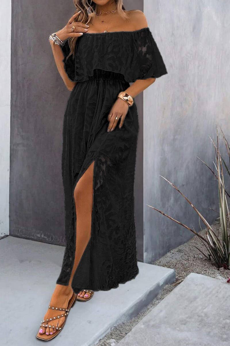 CWDMD5705_SEXY ONE-SHOULDER SOLID COLOR SHORT-SLEEVED DRESS