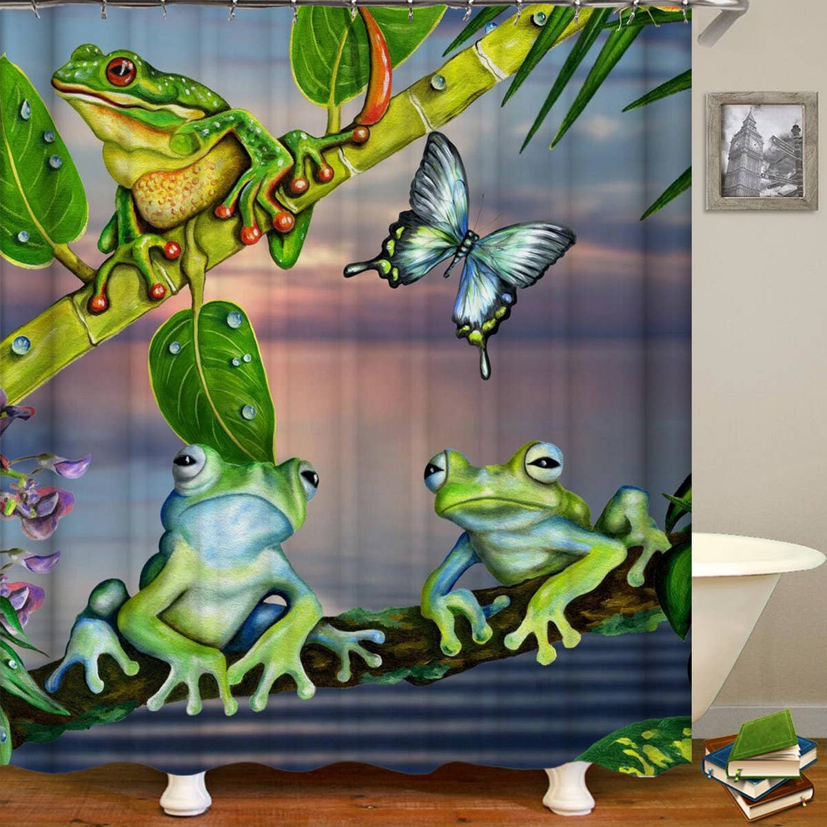 HOT SALE DIGITAL PRINTED FROG SHOWER CURTAIN