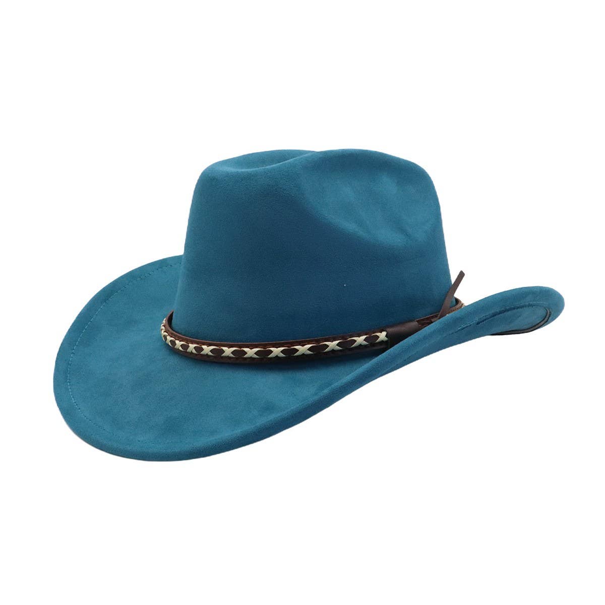 Suede Cowboy Fedora Hat Western Ethnic Style_CWAH04416