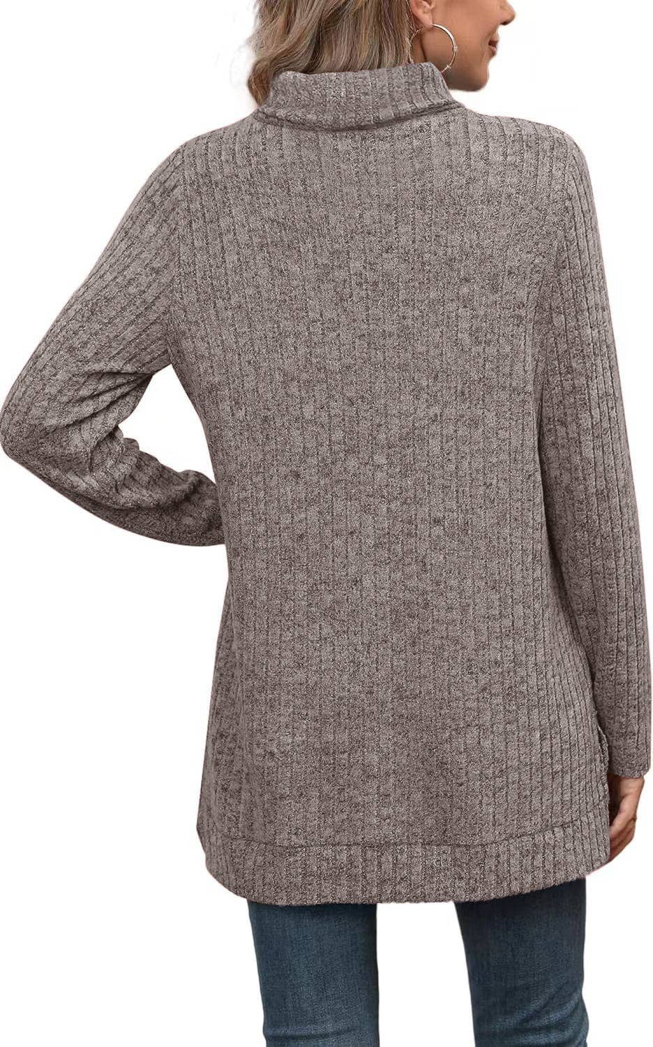 Solid-colored high-neck slit striped loose top