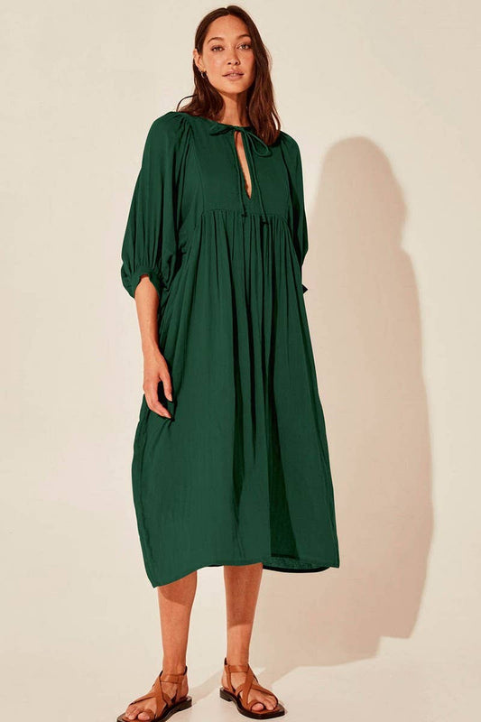 CWDMD5446_PLUS SIZE LOOSE LANTERN SLEEVE VINTAGE MAXI DRESS