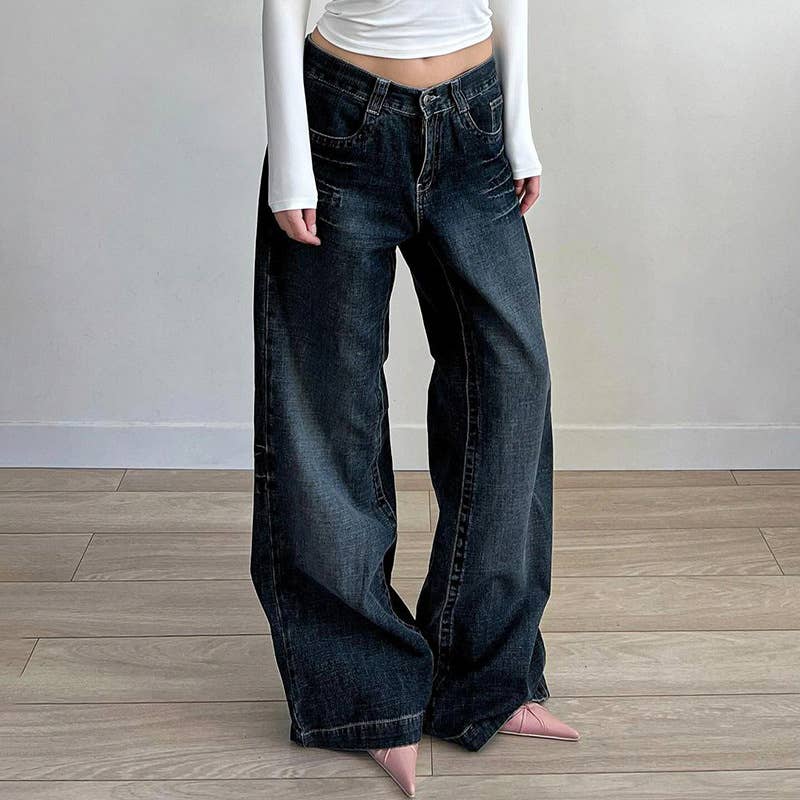 VINTAGE WASH WASH STRAIGHT LEG WIDE-LEG JEANS