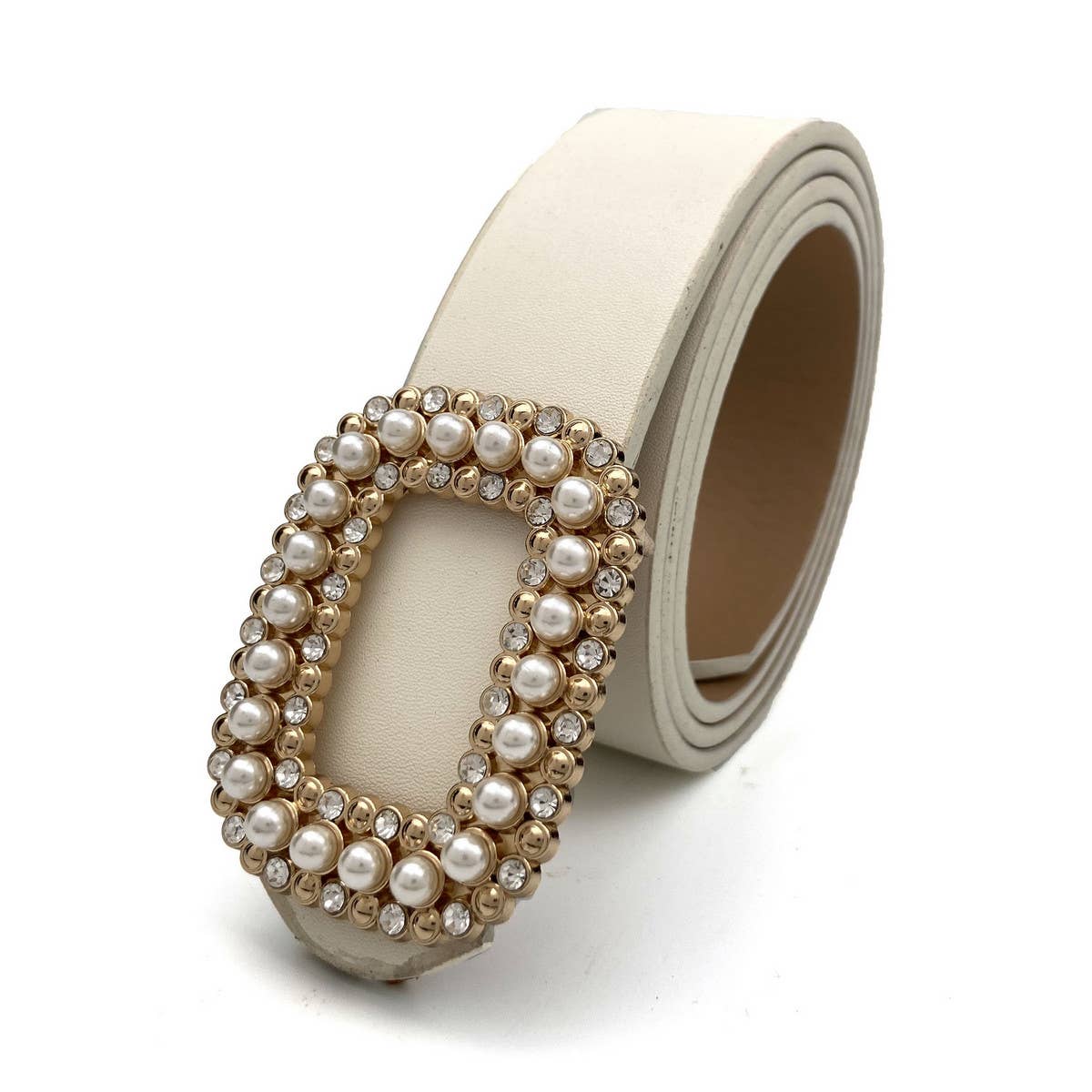 WOMEN ROUND DIAMOND PEARL BUCKLE BELT FOR JEANS_CWABE0130