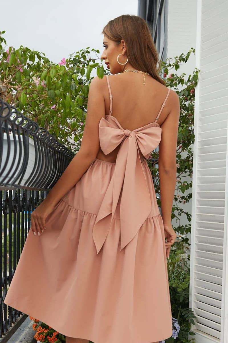 CWDHL0409_SUMMER SLEEVELESS BOW PENDANT DRESS LONG
