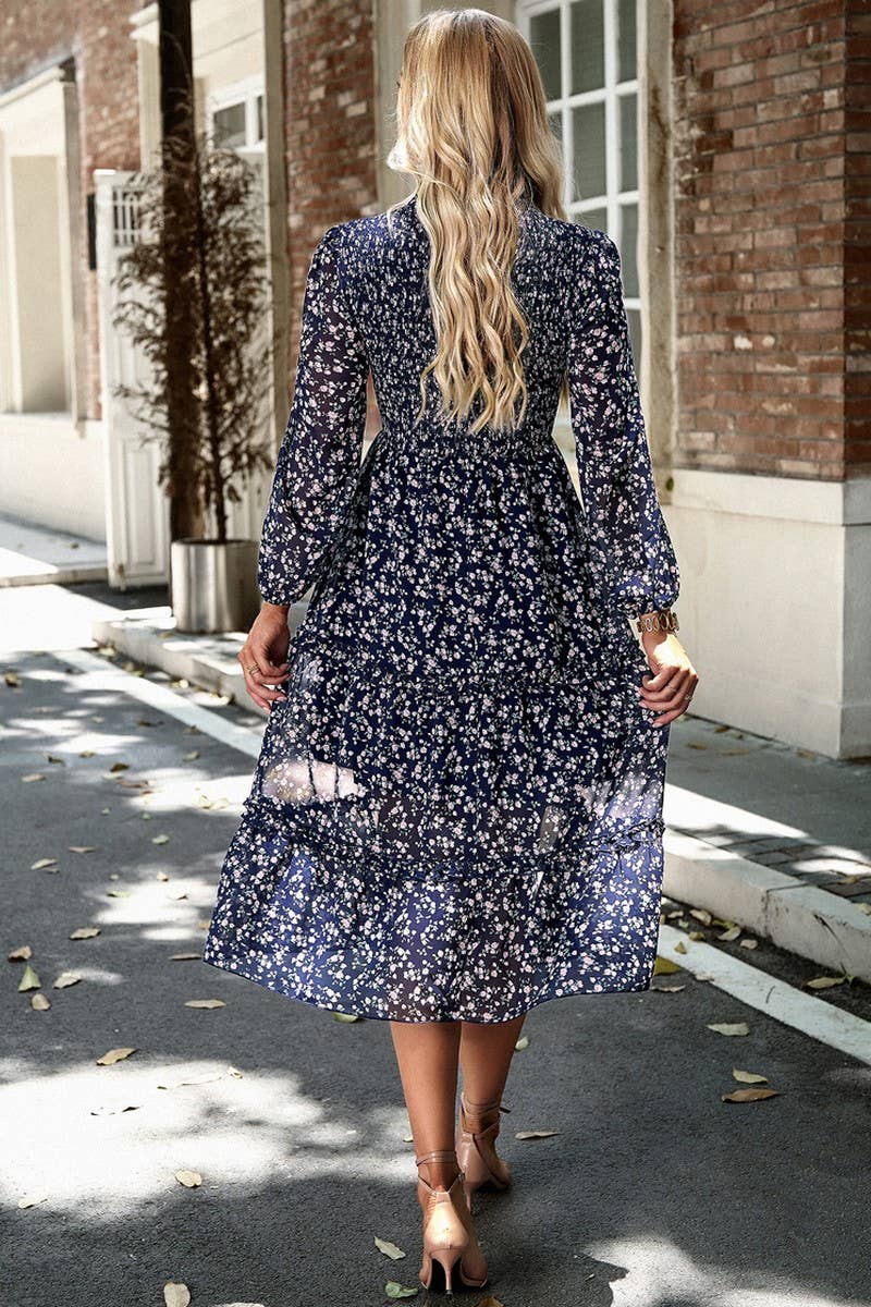 WOMENS CASUAL FLORAL WOODEN EAR EDGE DRESS_CWDMD0711