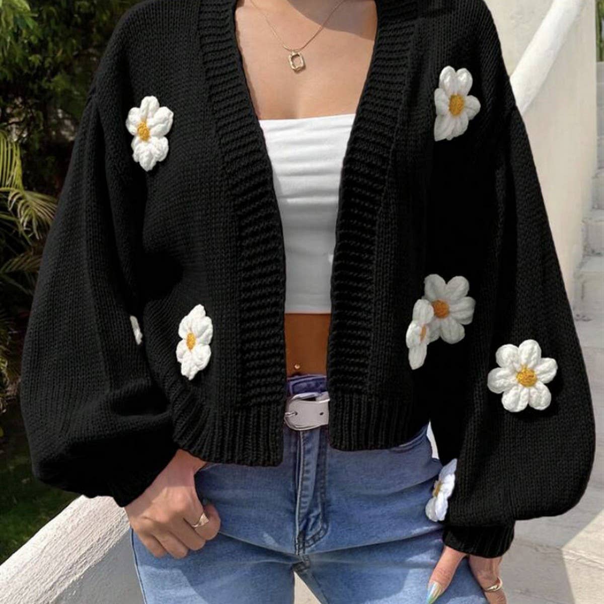 Women's Floral Knit Cardigan Sweater Coat