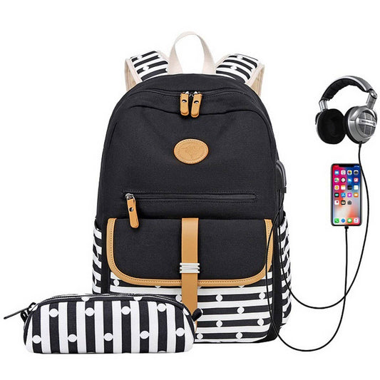 Canvas Backpacks for School 2Pcs USB Set_CWAB5494