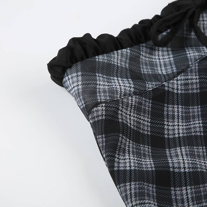 White gauze plaid tall waist long skirts