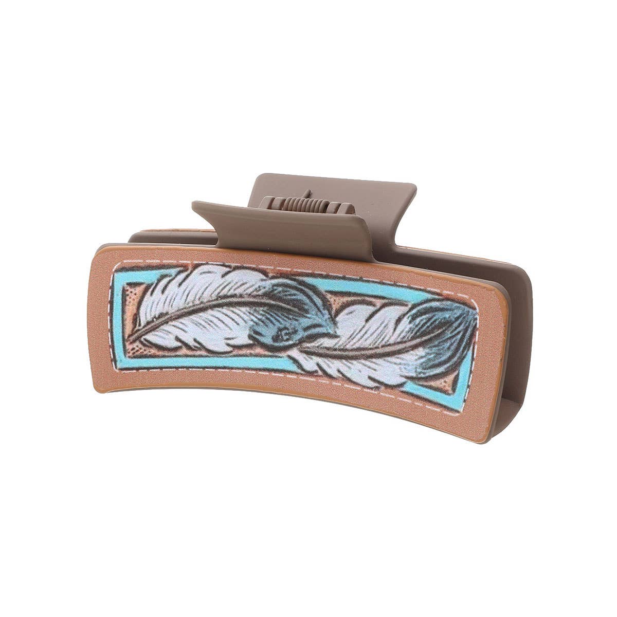 Western Cactus Feather Floral Print Hair Claw