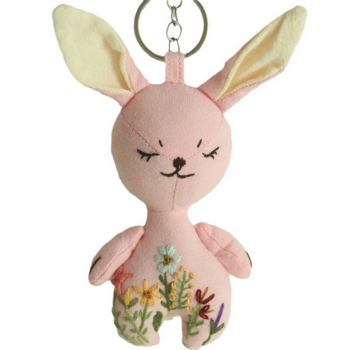 Hand-Embroidered Cute Pink Bunny Plush Charm