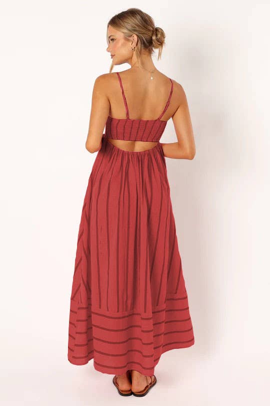 Backless swing Striped sleeveless halter dress