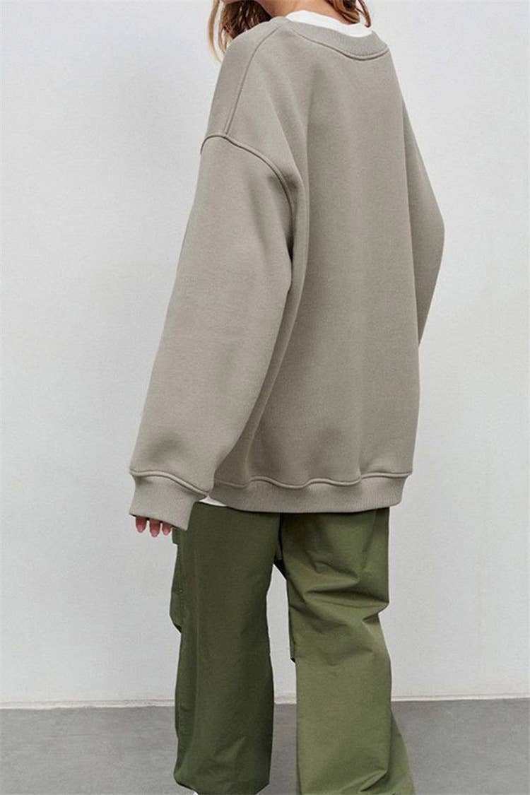 SOLID COLOR CREW NECK LOOSE FASHION HOODIE