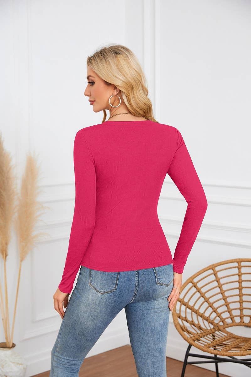 Long sleeve jumper with deep U neck and cross neckline