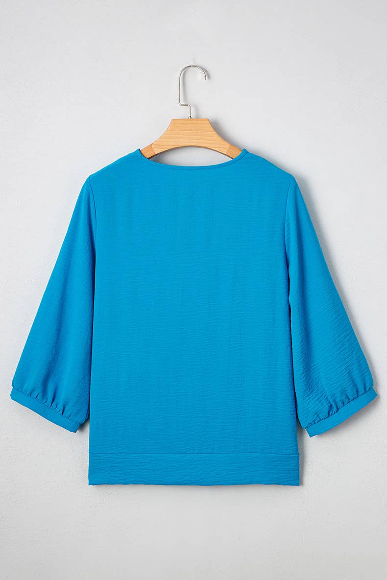 V-neck long-sleeved solid-color chiffon top