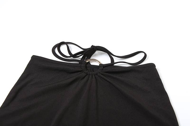 SEMI-HIGH NECK SEXY MIDRIFF HIP WRAP SLIM DRESS