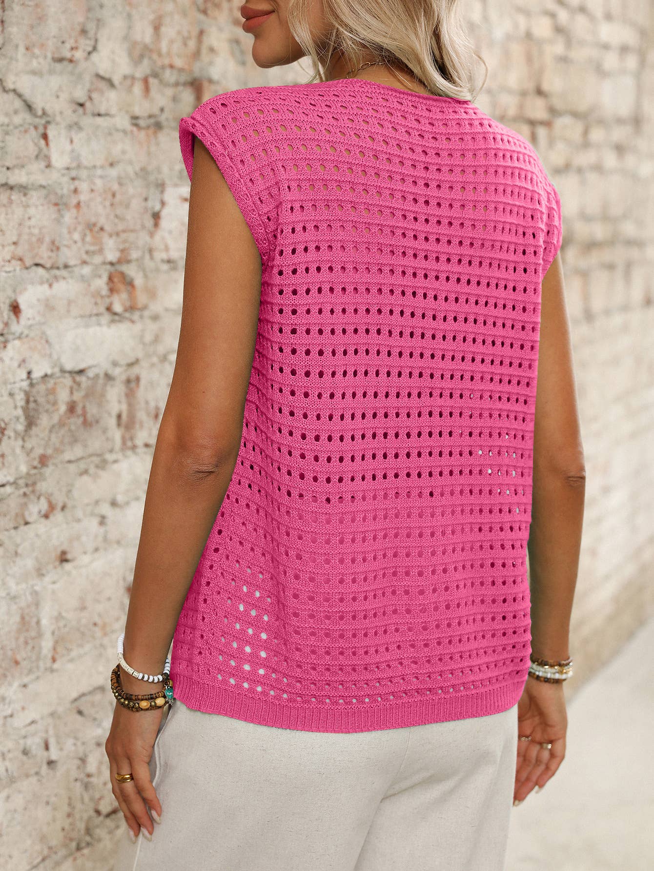 Hollow-out sweater short-sleeved knit smock