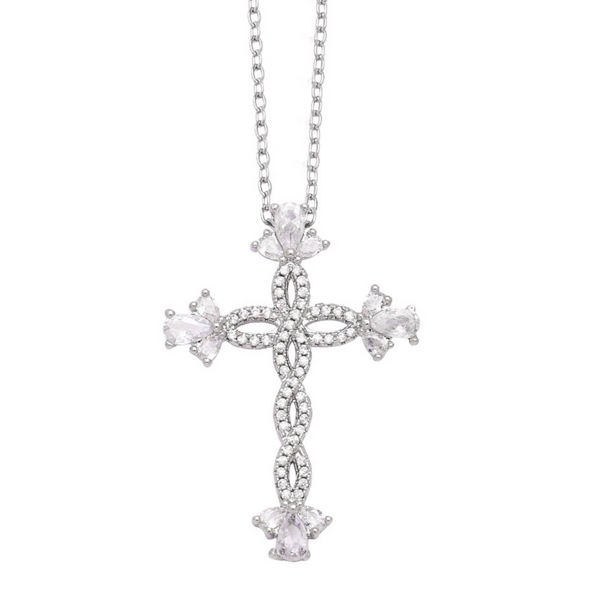 COLORED ZIRCON CROSS PENDANT NECKLACE
