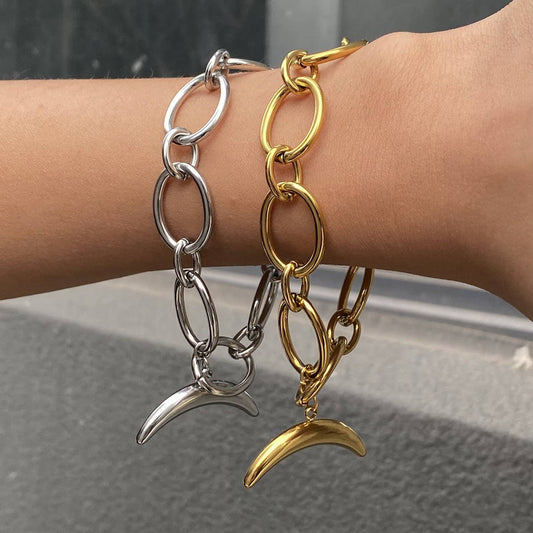 Smooth Moon OT Clasp Bracelet, 18K Gold Steel_CWAJE4757