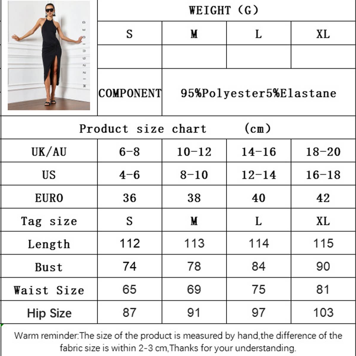 Simple temperament hanging neck high slit dress