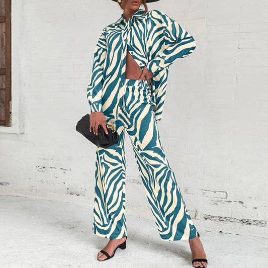 LONG-SLEEVED FULL-PRINT SHIRT AND PANT SUIT