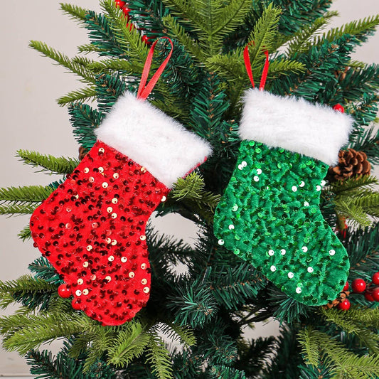 NEW PLUSH WHITE EDGE SEQUINED CHRISTMAS SOCKS