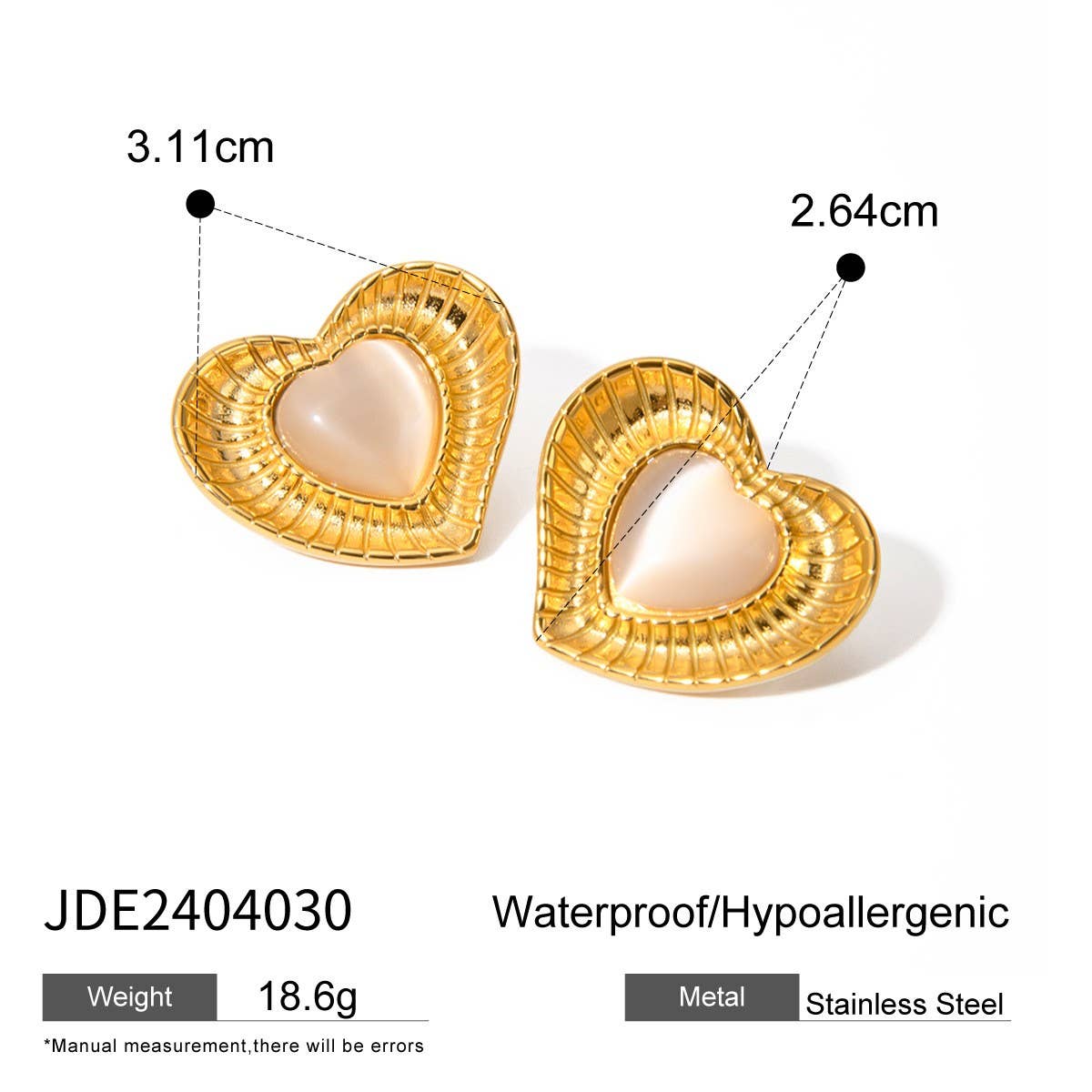SIMPLE HEART RADIAL WHITE CAT'S EYE EARRINGS_CWAJE1802