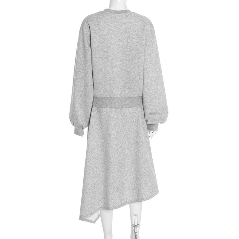 Round-neck casual sweatshirt semi-long skirt set