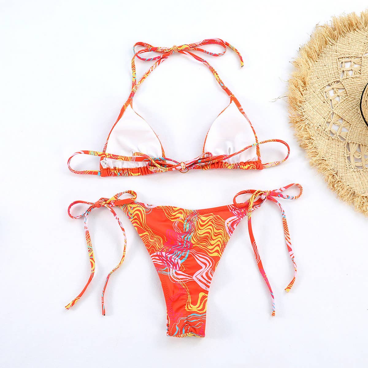 Sexy Printed Bikini Set-Backless Tie Side Swimsuit