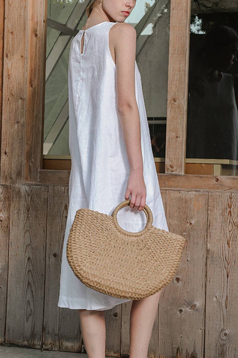 IRREGULAR COTTON LINEN SLEEVELESS DRESS
