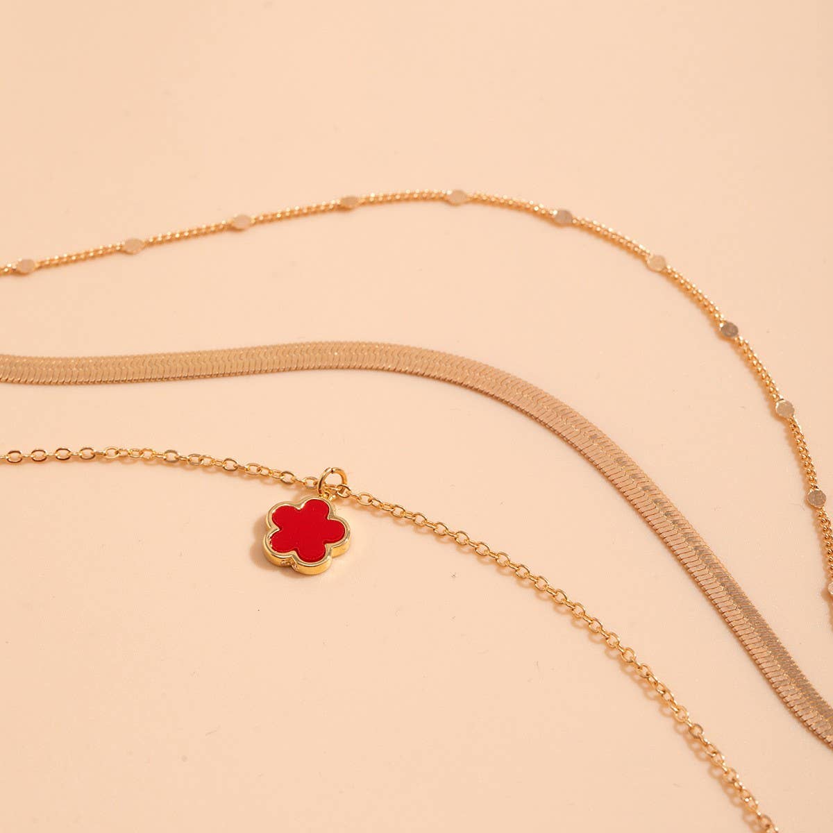 FIVE LEAF GRASS COLORFUL SNAKE BONE CHAIN NECKLACE