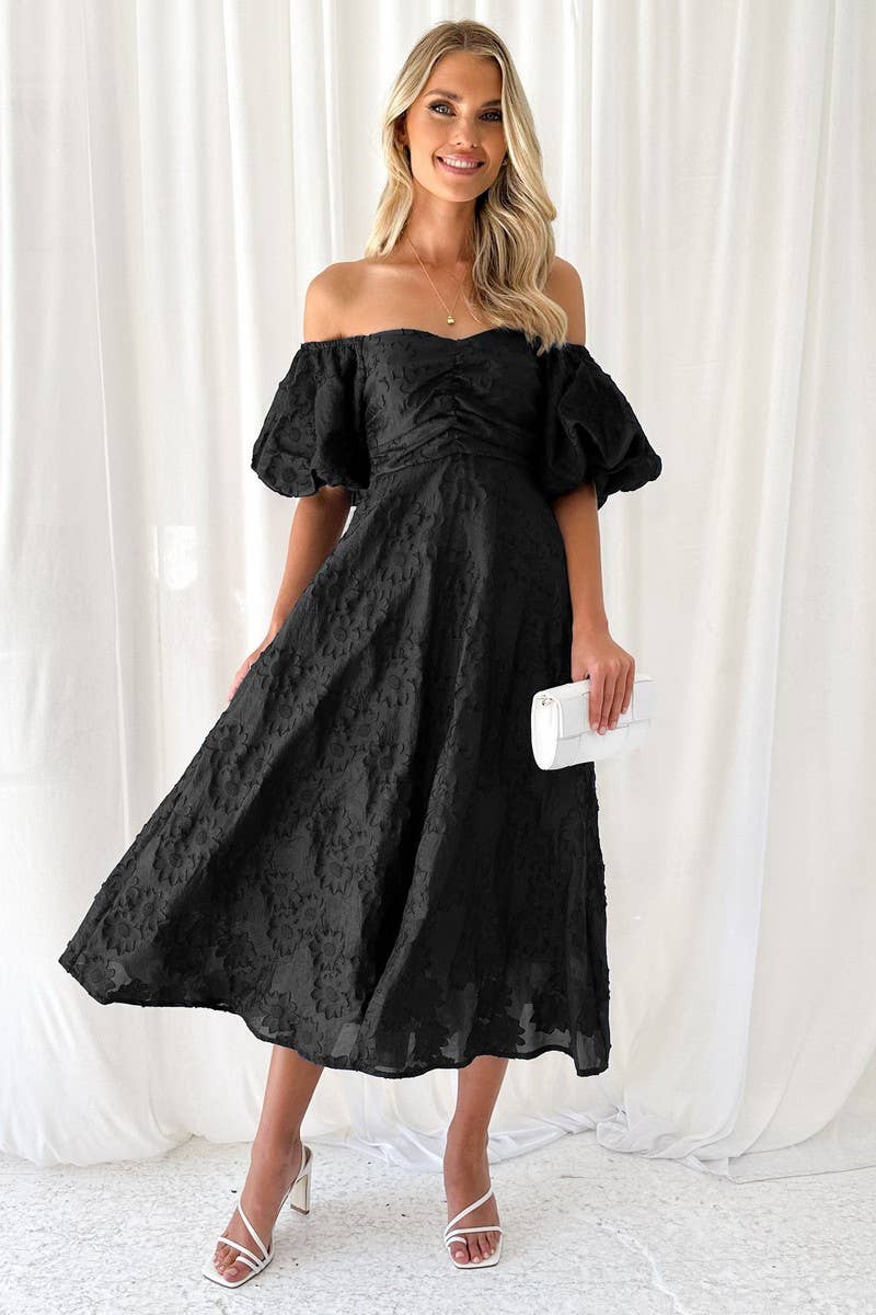 OFF THE SHOULDER SHORT SLEEVE FLORAL DRESS_CWDSD2975