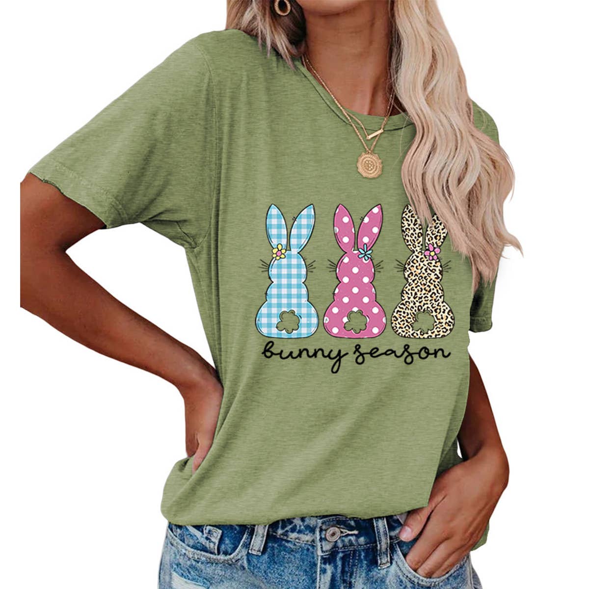 EASTER ROUND NECK LOOSE BUNNY PRINT T SHIRT_CWTTS0856