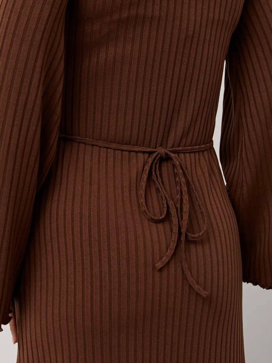 Loose U collar back strap flared sleeve dress