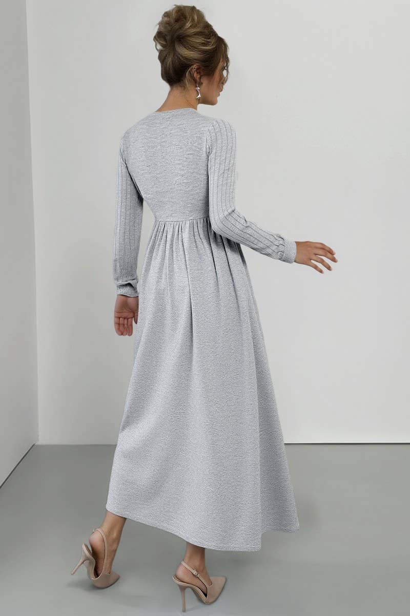 CWDMD01046_V-NECK SOLID COLOR BRUSHED SLIT LONG SKIRT