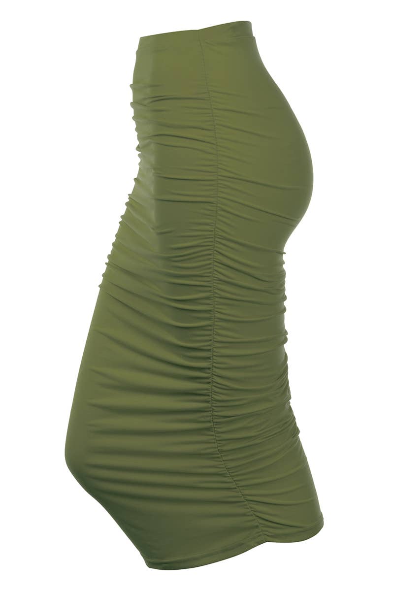 CWBMS070_PLUS Slim Fit Ruched Long Pencil Skirt