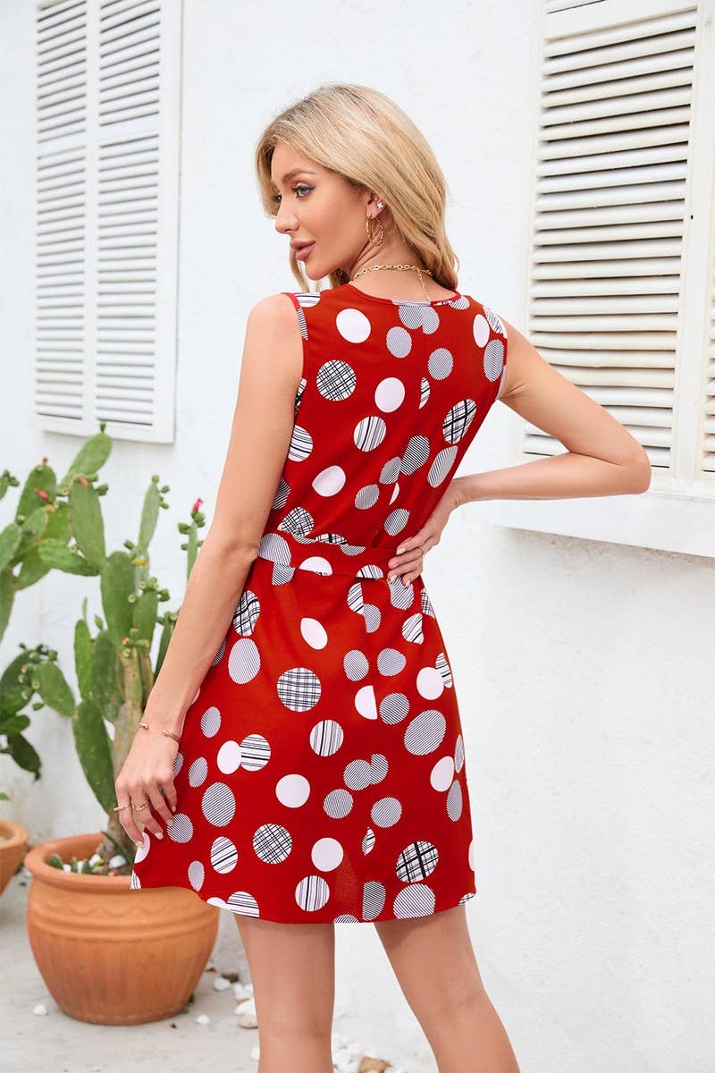 CWDSD4005_PRINT POLKA DOT WAIST SHORT DRESS