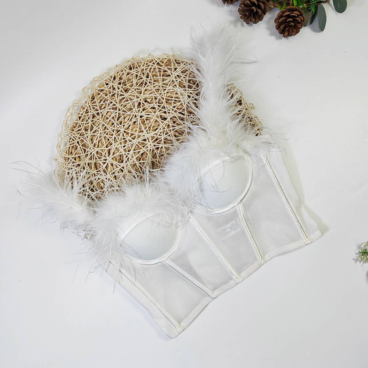 HIGH-END OSTRICH FEATHER FISHBONE TUBE TOP