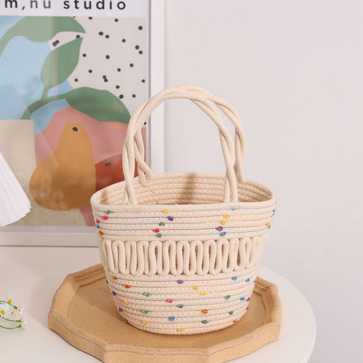 CUTE COLORFUL HOLLOW BUCKET WOVEN BAG_CWAB1888