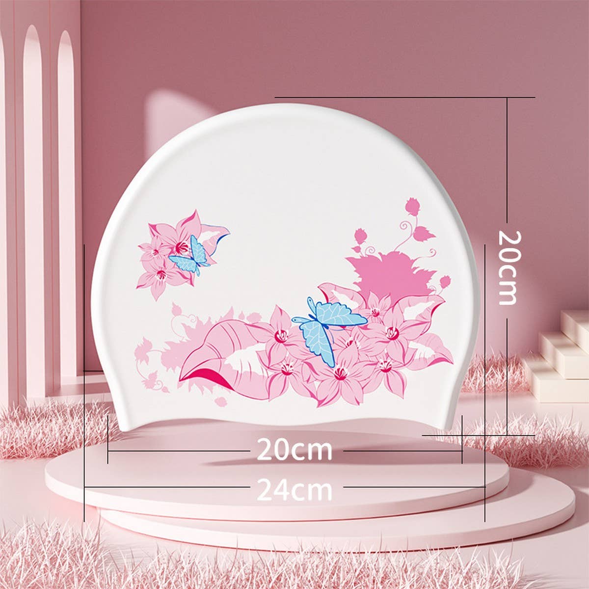 Printed Silicone Swim Cap for Women with Anti-Slip_CWMM6707