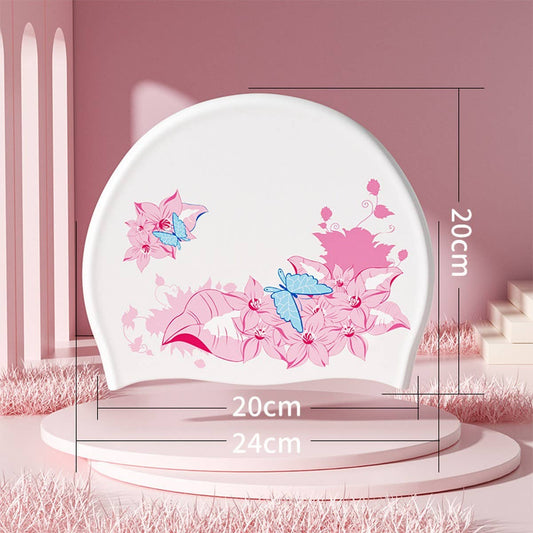 Printed Silicone Swim Cap for Women with Anti-Slip_CWMM6707