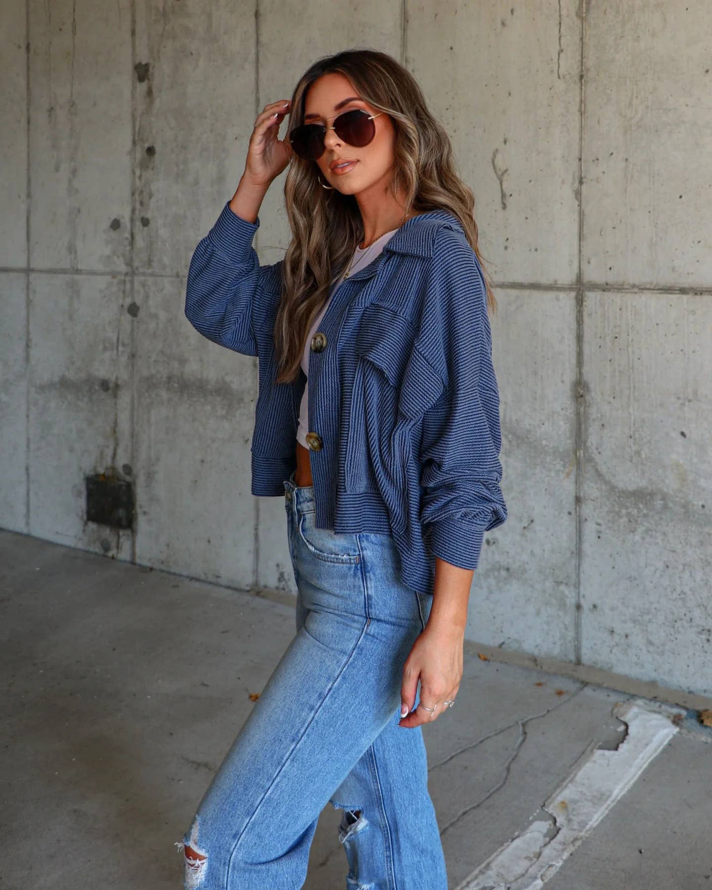 Striped single-breasted long-sleeved jacket