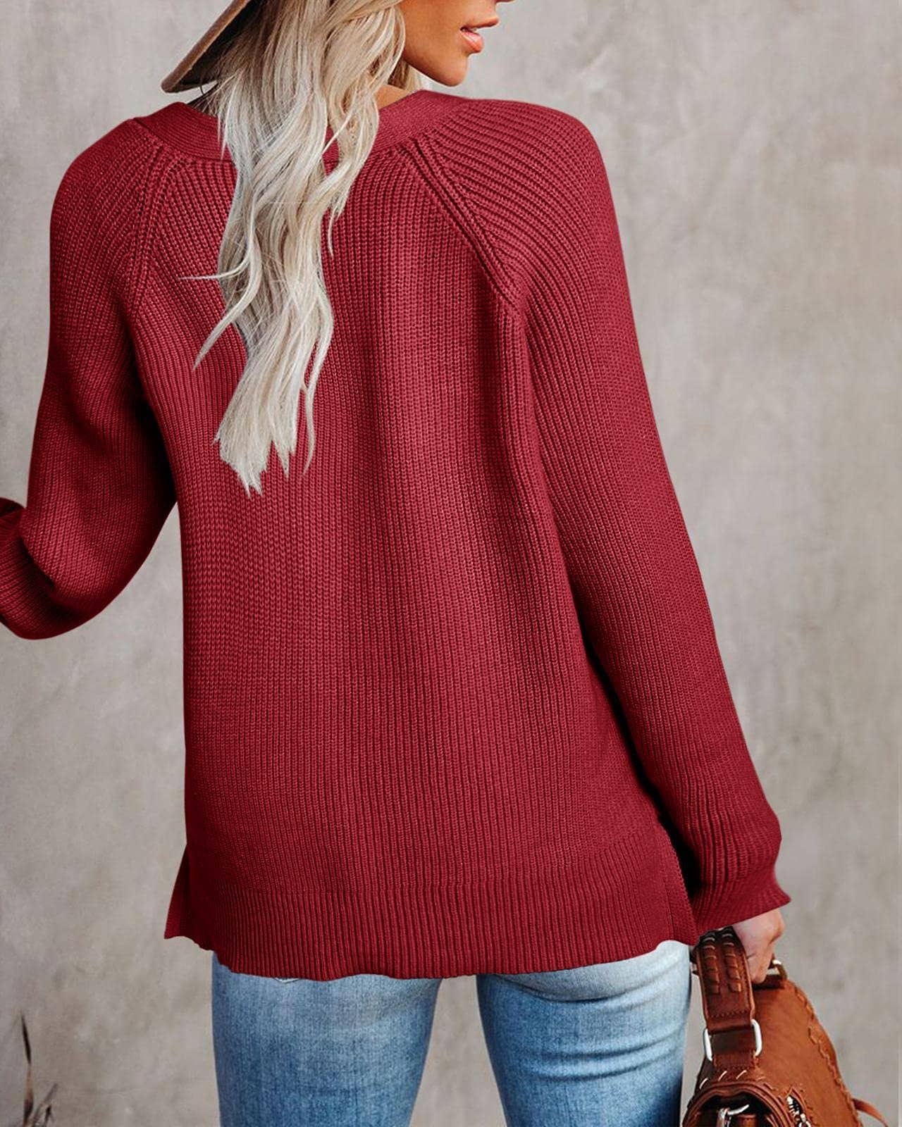 KNIT PULLOVER V-NECK SINGLE BREASTED SWEATER